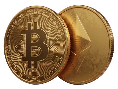 Goldene Bitcoin- und Ethereum-M&uuml;nzen f&uuml;r schnelle Krypto-Auszahlungen im Casina Casino