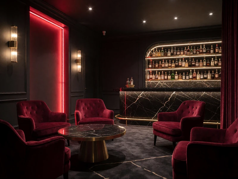 Luxuri&ouml;se VIP-Lounge mit rotem Samt und goldenem Licht f&uuml;r Casina Casino Highroller