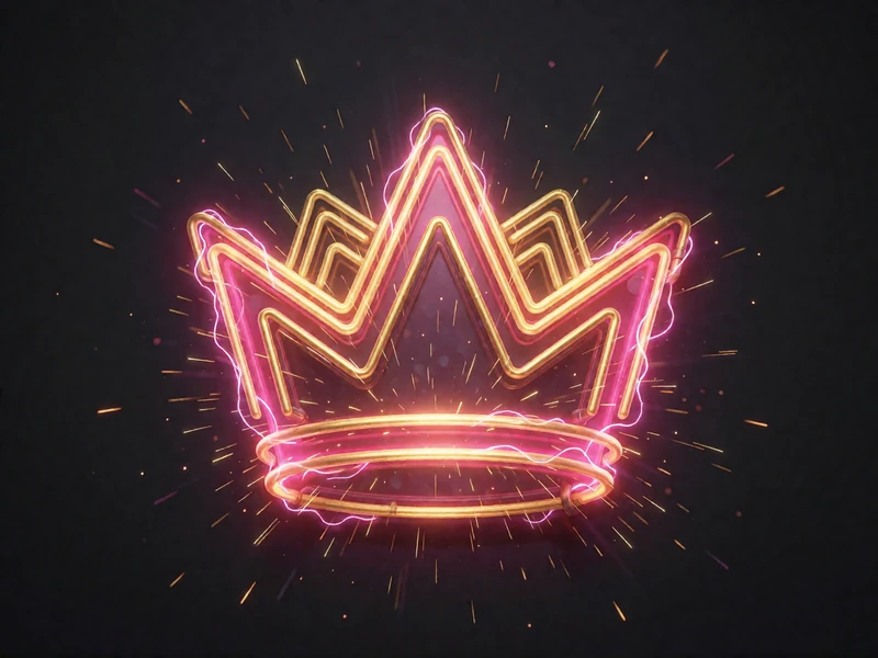 WowPot Jackpot: leuchtendes Neon-Kronen-Emblem in Pink und Gold auf dunklem Grund