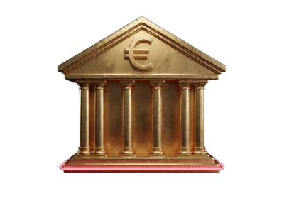 Goldenes Bankgeb&auml;ude-Symbol mit Euro-Zeichen f&uuml;r SEPA- und Bank&uuml;berweisungen